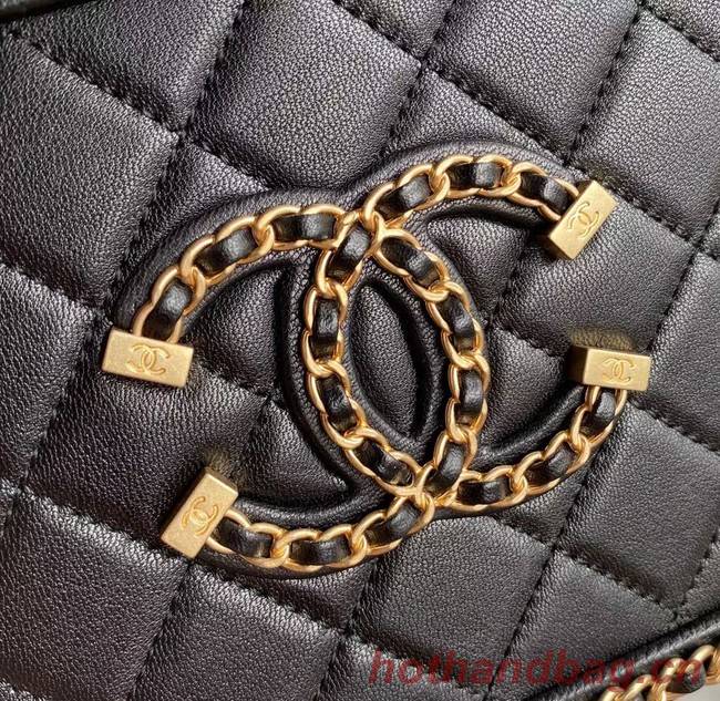Chanel Lambskin Crystal Calfskin & Gold-Tone Metal Cosmetic Bag 8817 black