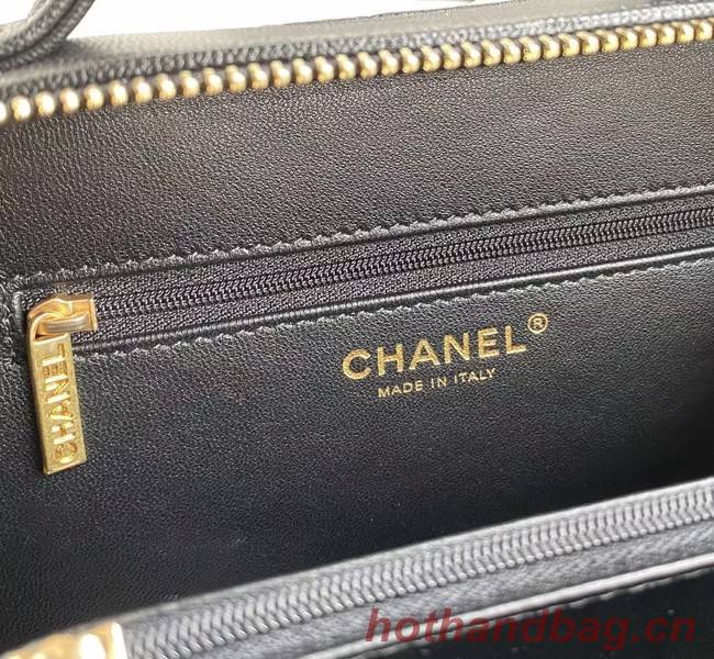 Chanel Lambskin Crystal Calfskin & Gold-Tone Metal Cosmetic Bag 8818 black