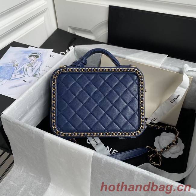 Chanel Lambskin Crystal Calfskin & Gold-Tone Metal Cosmetic Bag 8818 dark blue