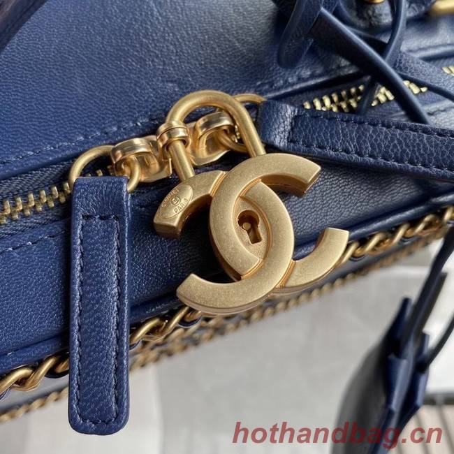 Chanel Lambskin Crystal Calfskin & Gold-Tone Metal Cosmetic Bag 8818 dark blue