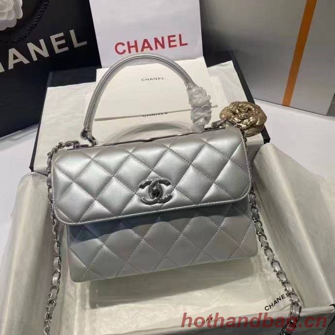 Chanel flap bag with top handle AS2215 Silver