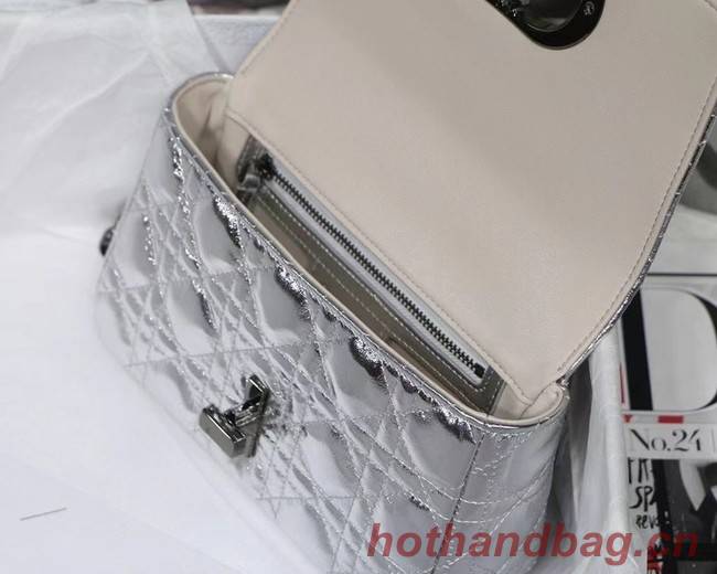 SMALL DIOR CARO BAG Silver-Tone Dior Spatial Crinkled Metallic Calfskin M9241B