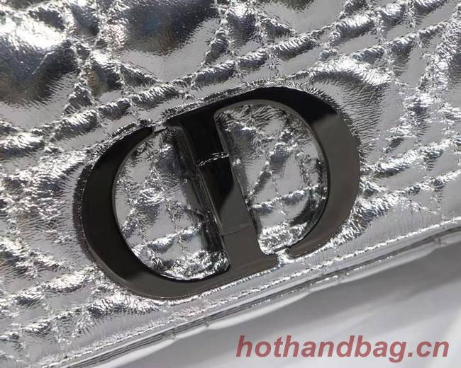 MEDIUM DIOR CARO BAG Silver-Tone Dior Spatial Crinkled Metallic Calfskin M9242B