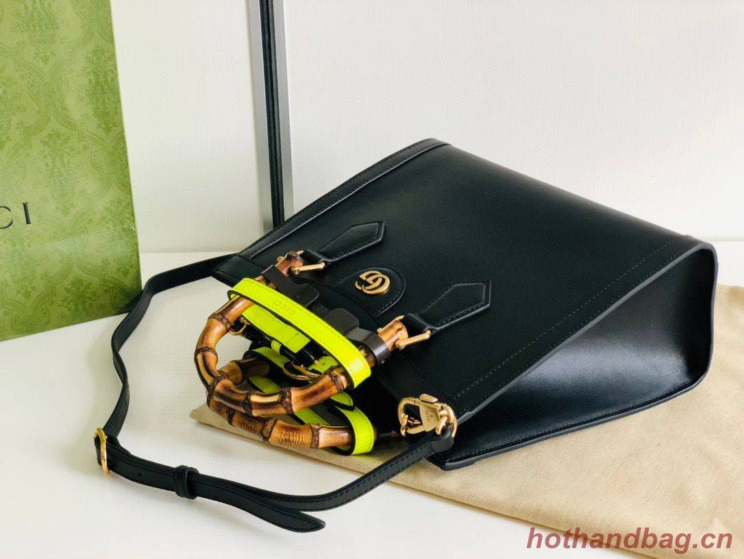 Gucci Diana GG Bamboo Top Handle Original Leather Bag 660195 Black