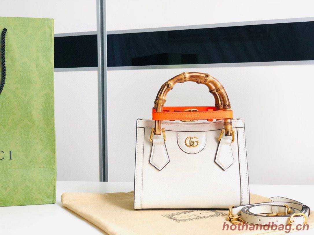 Gucci Diana GG Bamboo Top Handle Original Leather Mini Bag 655661 White