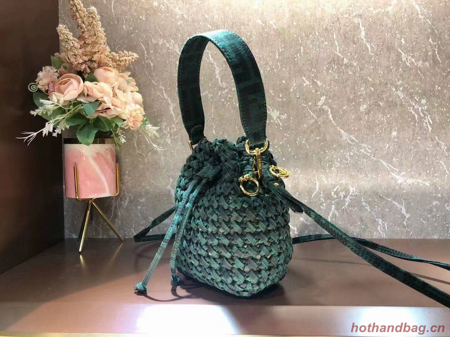 Fendi Weave MON TRESOR mini-bag 8BS010A3 blackish green