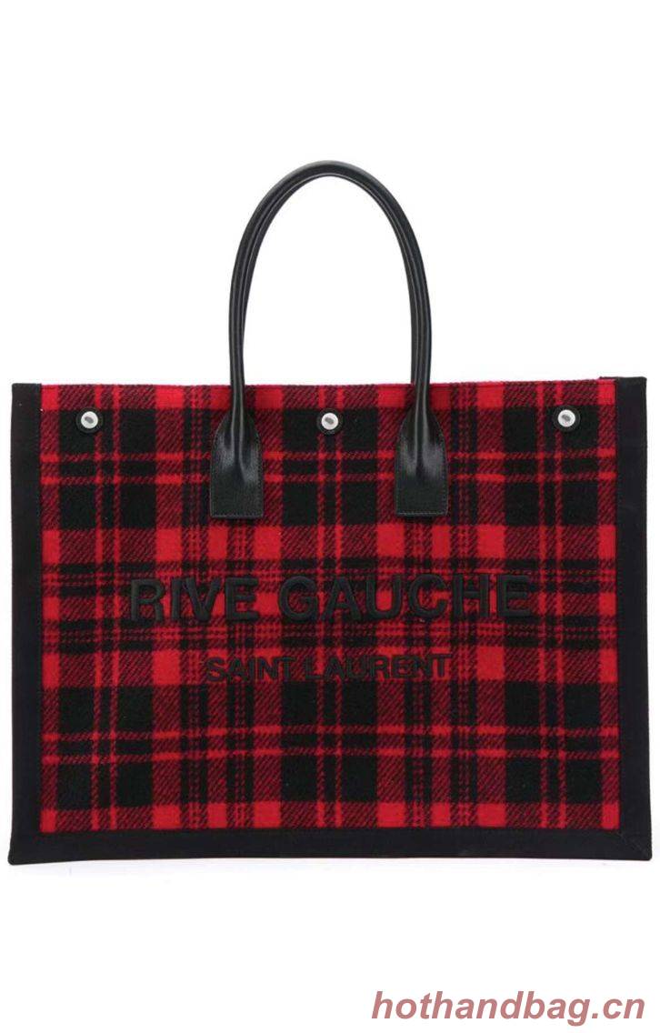 Yves Saint Laurent Tote Book LINEN Shopping Bag Y509415 red