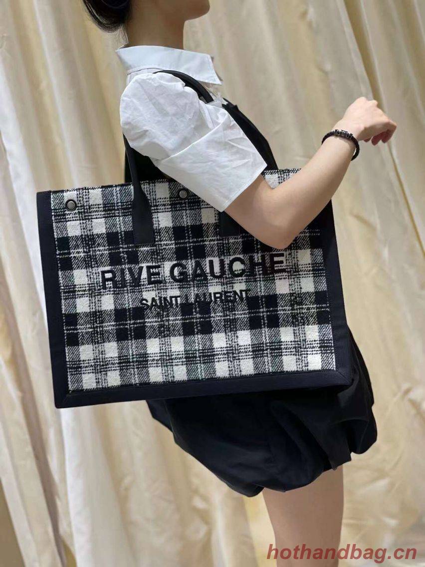Yves Saint Laurent Tote Book LINEN Shopping Bag Y509415 Black