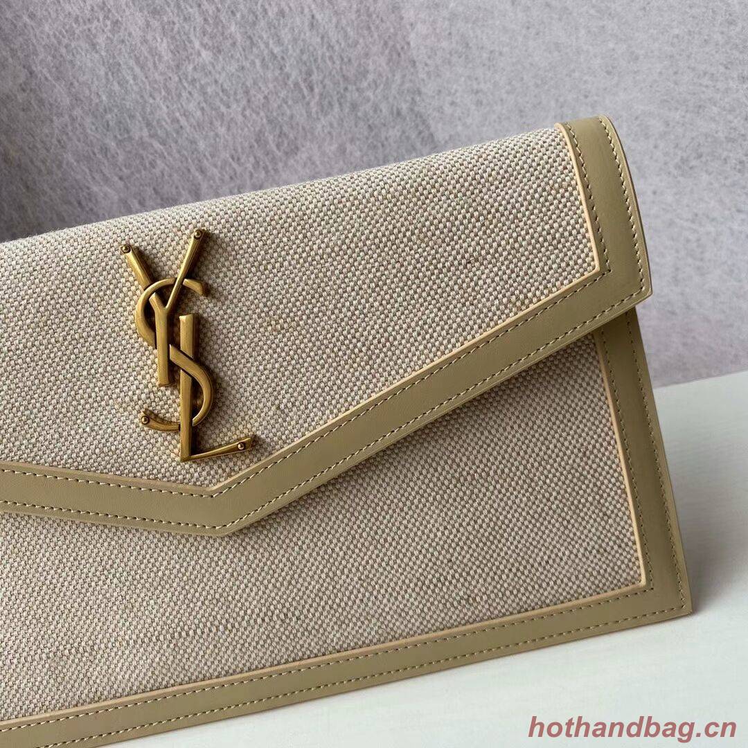 Yves Saint Laurent UPTOWN POUCH IN CANVAS AND SMOOTH LEATHER Y622053 NATURAL BEIGE 