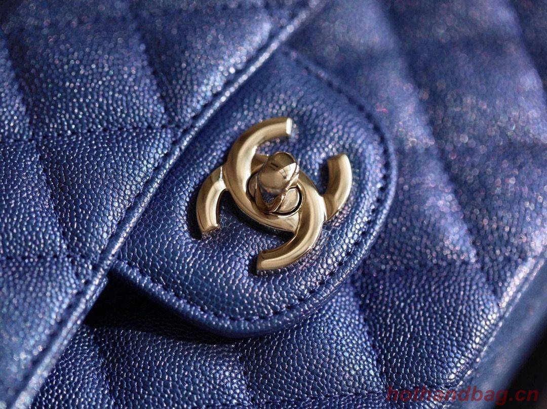 Chanel Small Classic Handbag Grained Calfskin Caviar & silver-Tone Metal A01113 Blue
