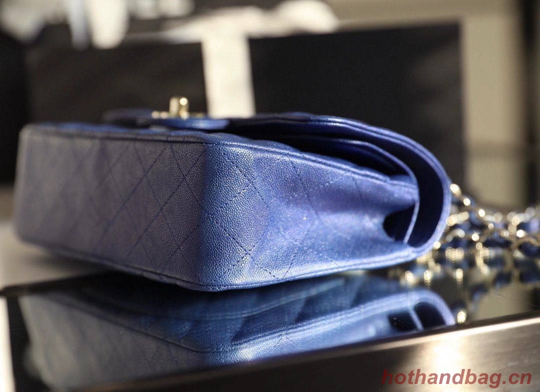 Chanel Small Classic Handbag Grained Calfskin Caviar & silver-Tone Metal A01113 Blue