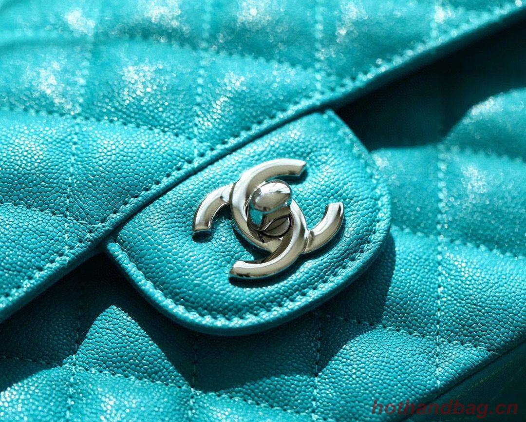 Chanel Small Classic Handbag Grained Calfskin Caviar & silver-Tone Metal A01113 Green