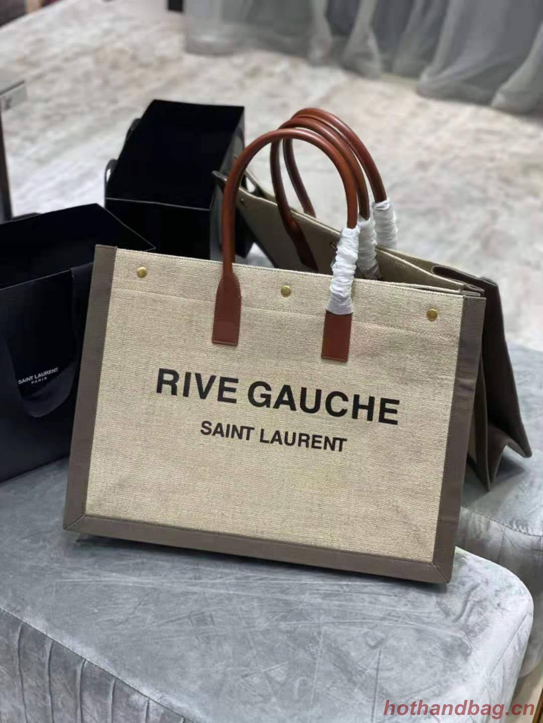 Yves Saint Laurent Tote Book Weave Shopping Bag D23699 Beige