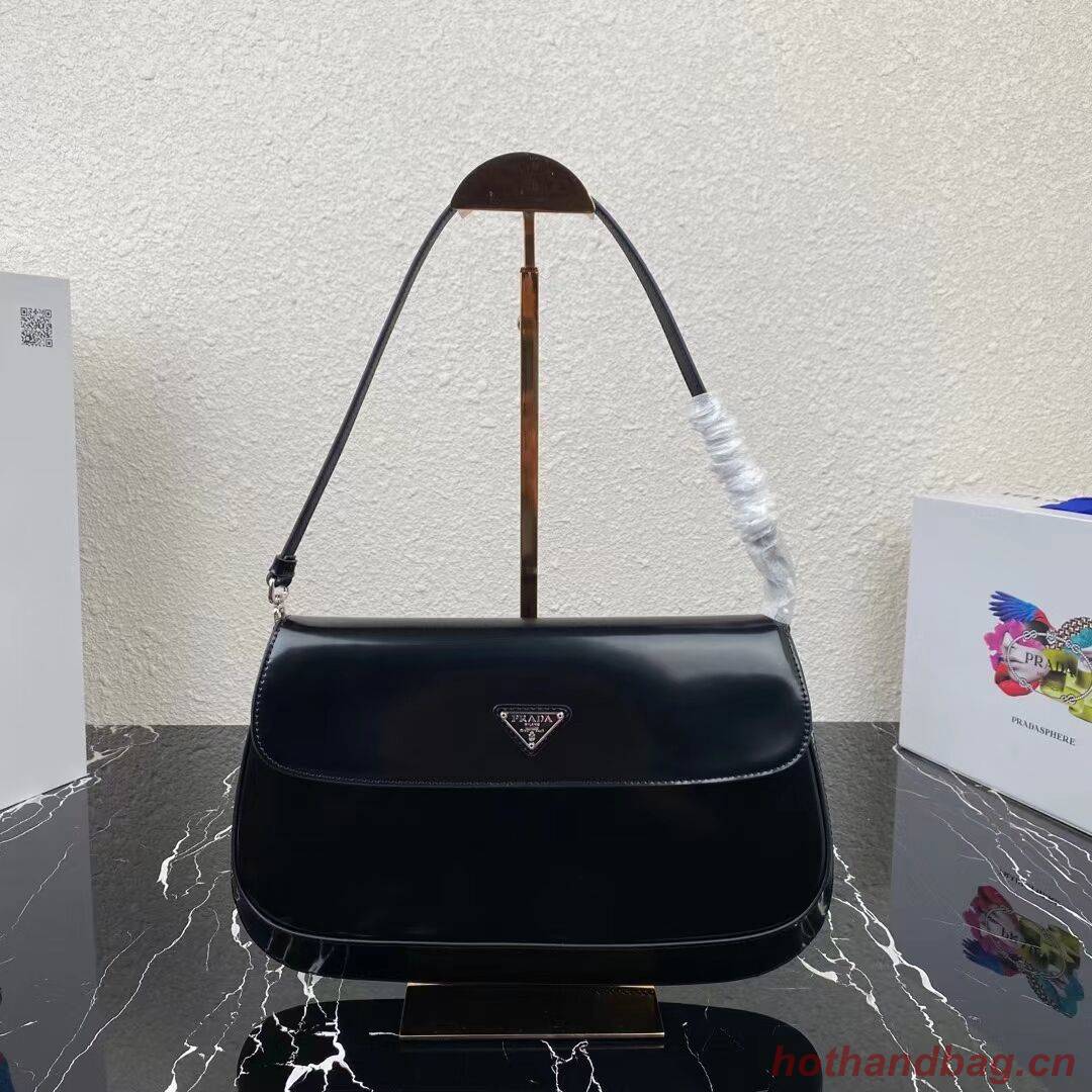Prada Cleo brushed leather shoulder bag with flap 1BH276 black