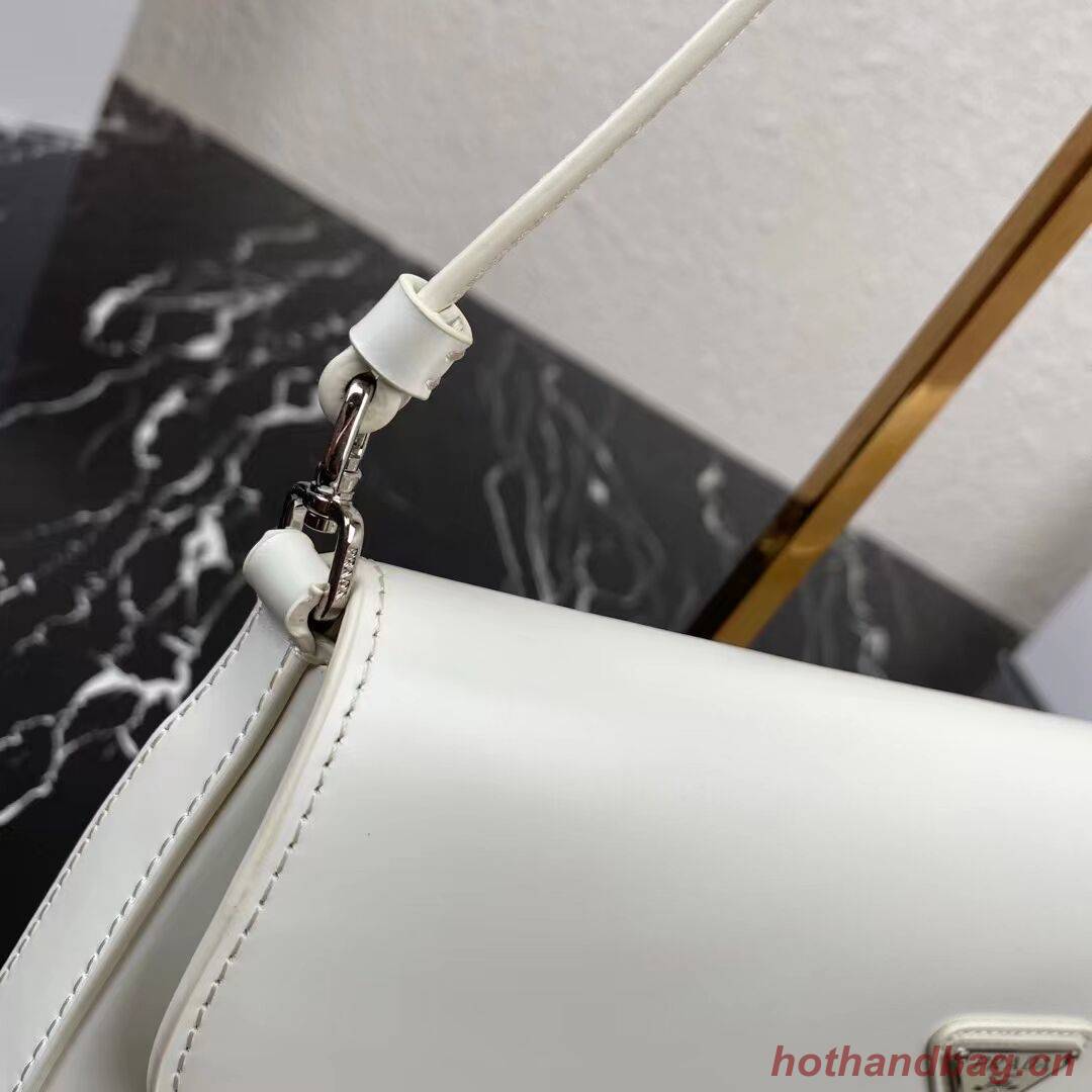 Prada Cleo brushed leather shoulder bag with flap 1BH276 white Prada Cleo brushed leather shoulder bag with flap 1BH276 white