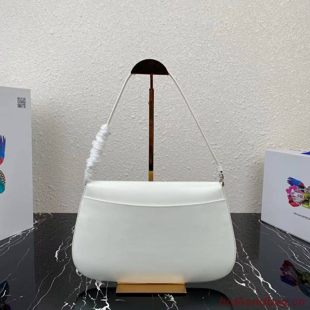 Prada Cleo brushed leather shoulder bag with flap 1BH276 white Prada Cleo brushed leather shoulder bag with flap 1BH276 white