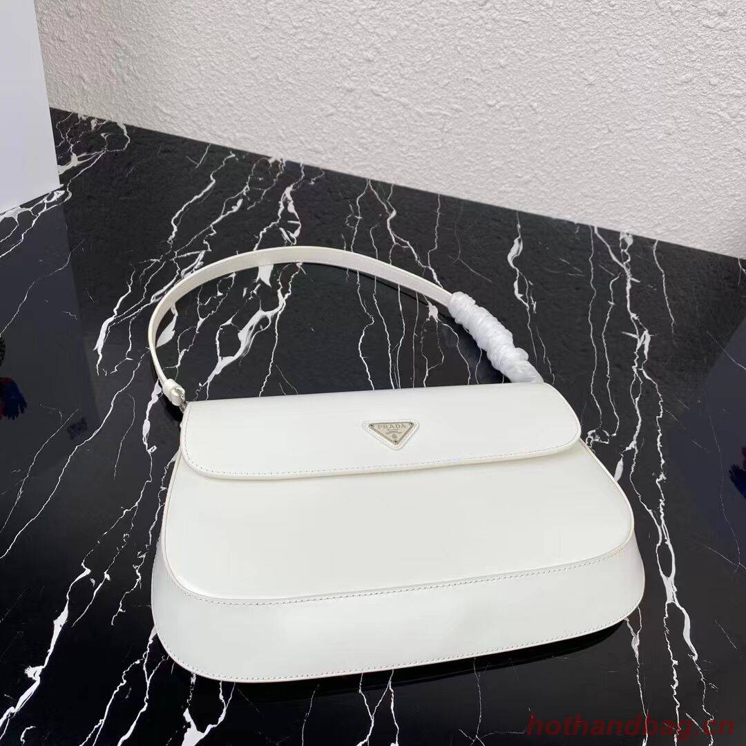 Prada Cleo brushed leather shoulder bag with flap 1BH276 white Prada Cleo brushed leather shoulder bag with flap 1BH276 white