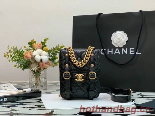 Chanel FLAP BAG Aged Calfskin & Gold-Tone Metal AS2695 Black
