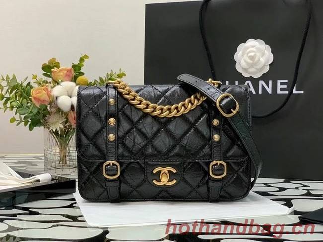 Chanel FLAP BAG Aged Calfskin & Gold-Tone Metal AS2696 Black