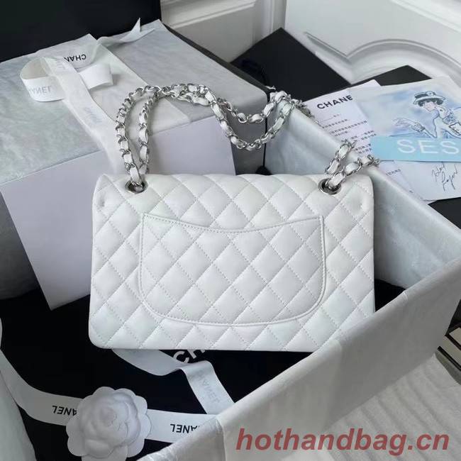 chanel classic handbag Lambskin & silver Metal A01112 white