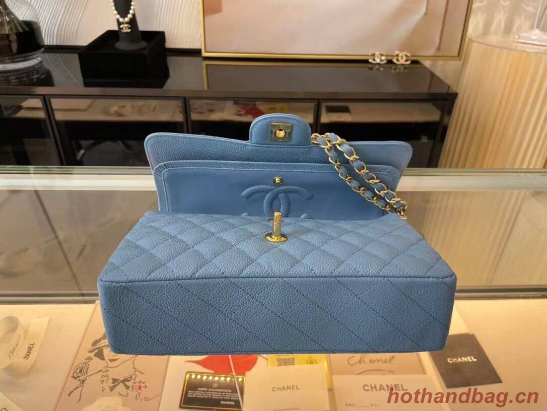 Chanel Classic Handbag Caviar Leather & Gold Metal A01112 Blue