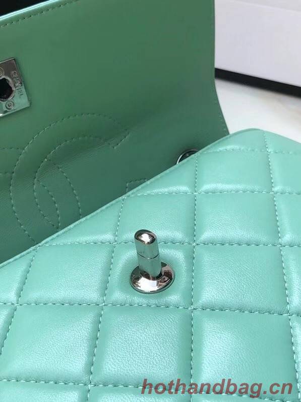 Chanel original lambskin top handle flap bag AS92236 light green&silver-Tone Metal
