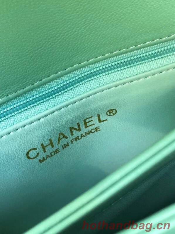 Chanel original lambskin top handle flap bag AS92236 lught green&Gold-Tone Metal