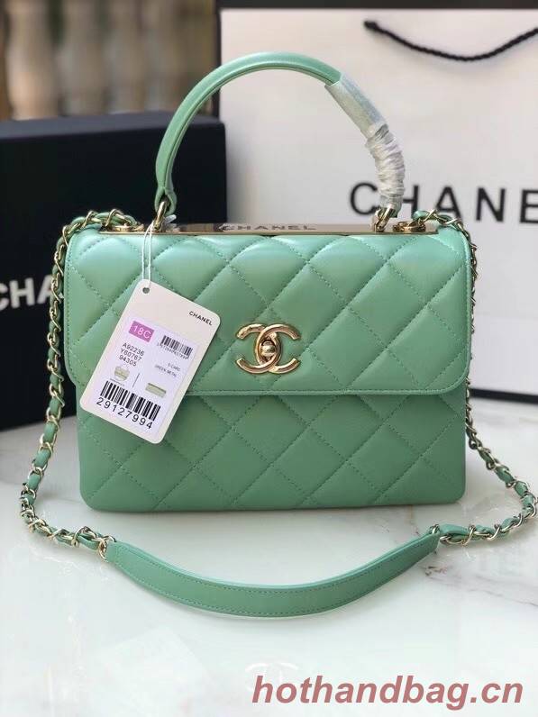 Chanel original lambskin top handle flap bag AS92236 lught green&Gold-Tone Metal