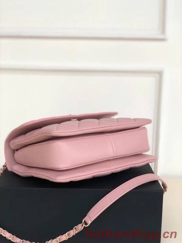 Chanel original lambskin top handle flap bag AS92236 pink&Gold-Tone Metal