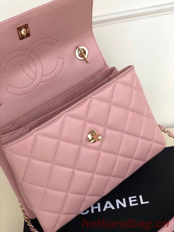 Chanel original lambskin top handle flap bag AS92236 pink&Gold-Tone Metal