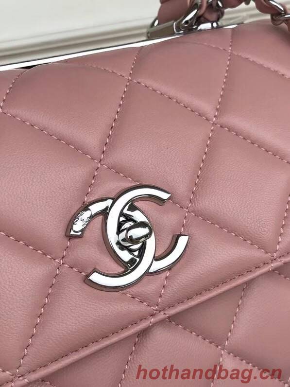 Chanel original lambskin top handle flap bag AS92236 pink&silver-Tone Metal