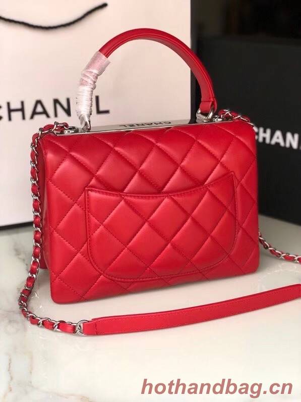 Chanel original lambskin top handle flap bag AS92236 red&silver-Tone Metal