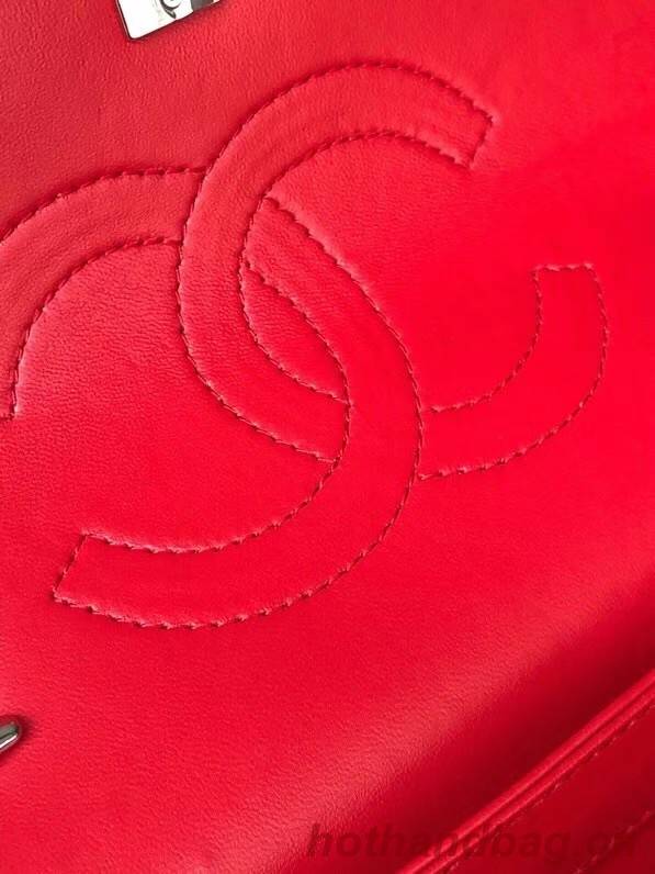 Chanel original lambskin top handle flap bag AS92236 red&silver-Tone Metal