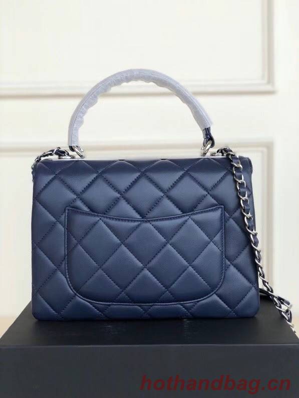 Chanel original lambskin top handle flap bag AS92236 royal blue&silver-Tone Metal
