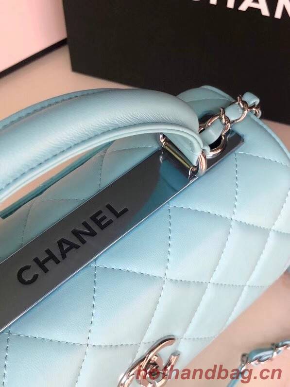 Chanel original lambskin top handle flap bag AS92236 sky blue&silver-Tone Metal
