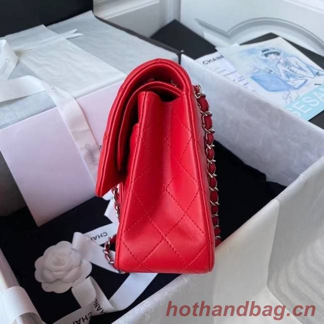 chanel classic handbag Lambskin & silver Metal A01112 red