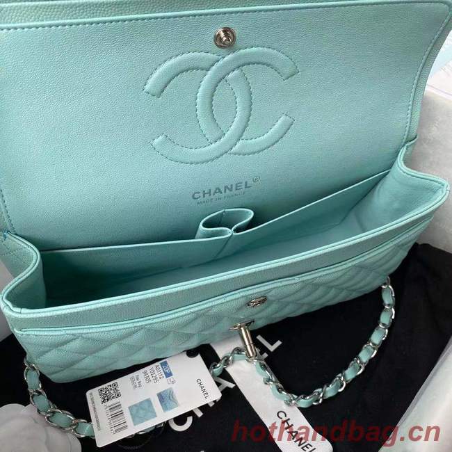 chanel flap bag Grained Calfskin & silver Metal A01112 light blue