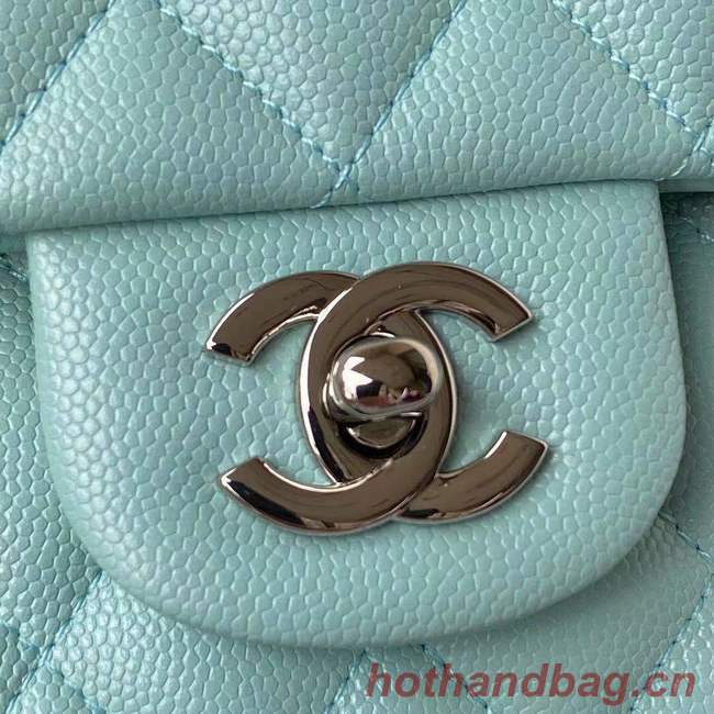 chanel flap bag Grained Calfskin & silver Metal A01112 light blue