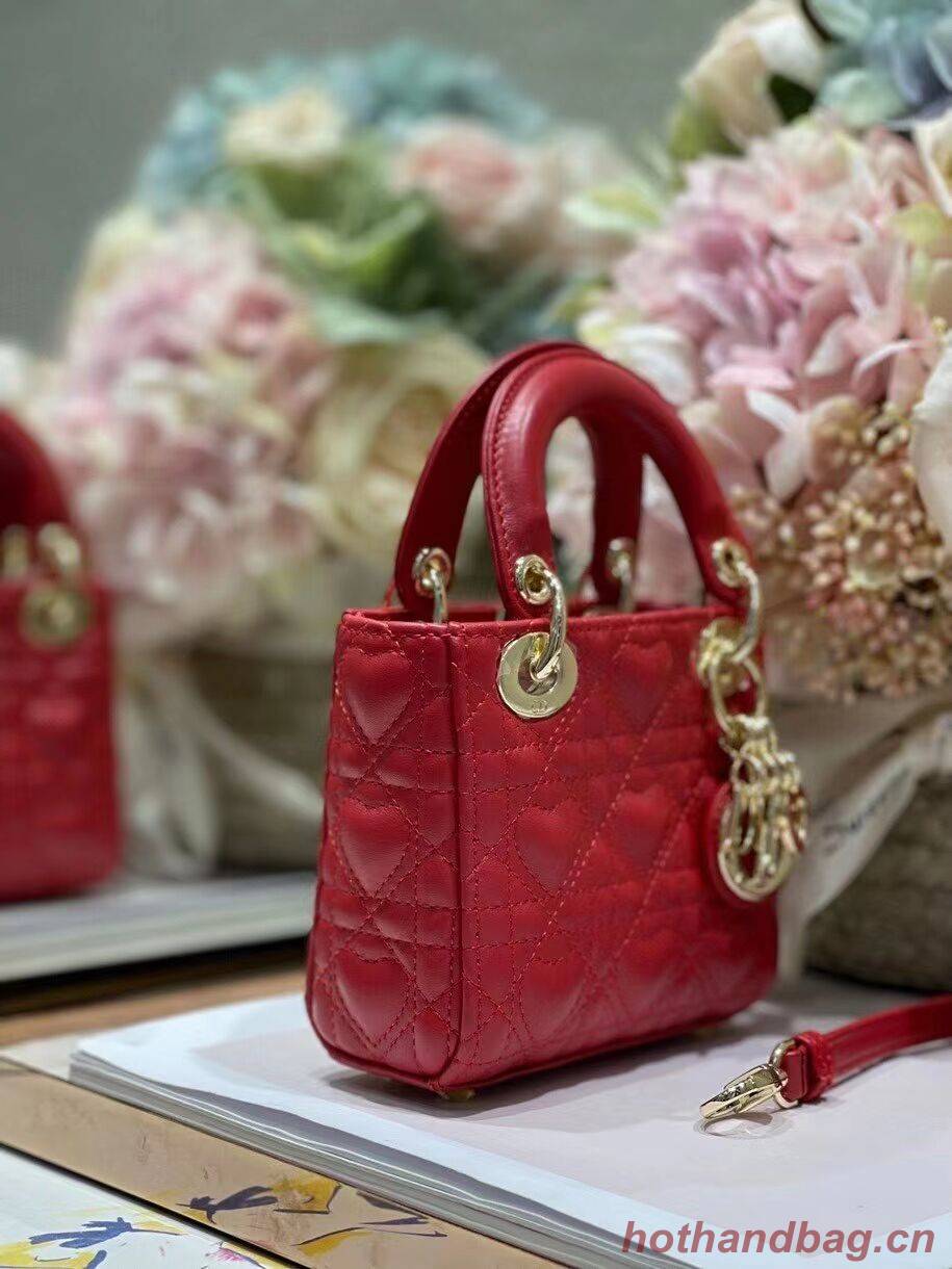MICRO DIORAMOUR LADY DIOR BAG Bright Red Cannage Lambskin with Heart Motif S0856ON