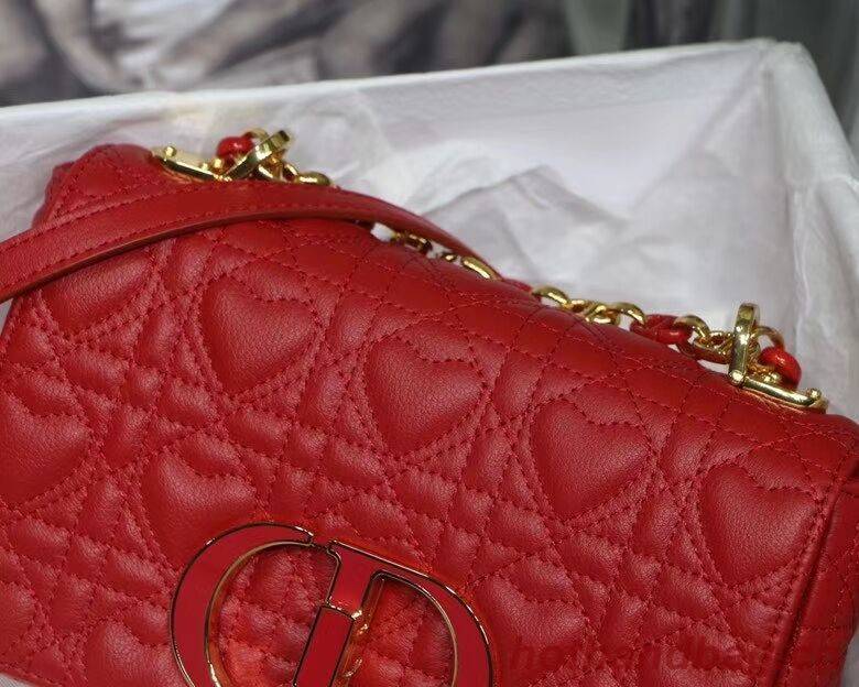 SMALL DIORAMOUR DIOR CARO BAG Cannage Calfskin with Heart Motif M9241WN RED