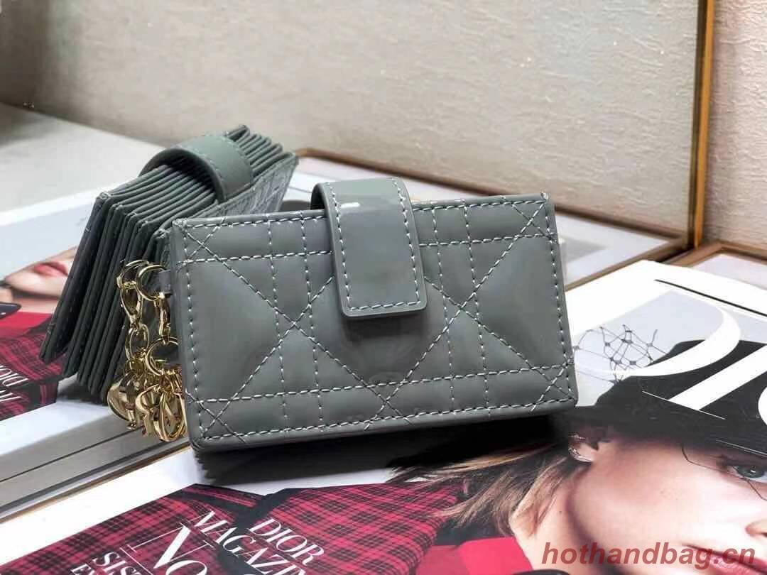 MINI LADY DIOR WALLET Cannage Patent Calfskin S0179 Grey