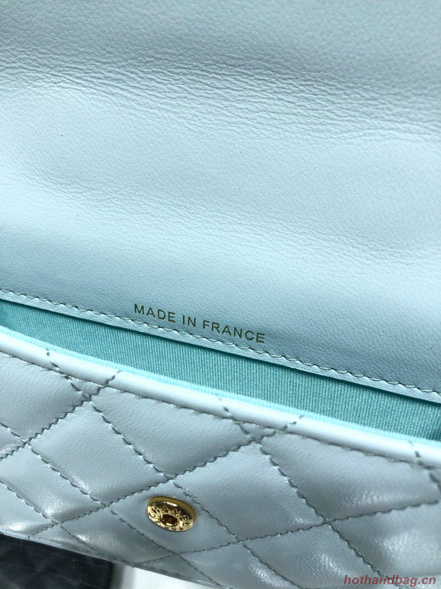 CHANEL Top Handle Micro Mini Wallet On Chain AP2200 Light Blue