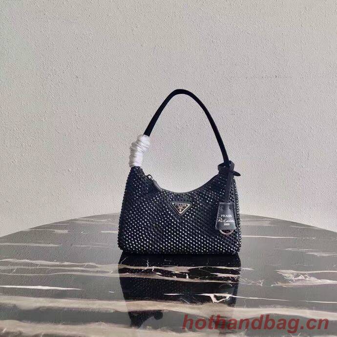 Prada Satin mini-bag with artificial crystals 1BE515 black