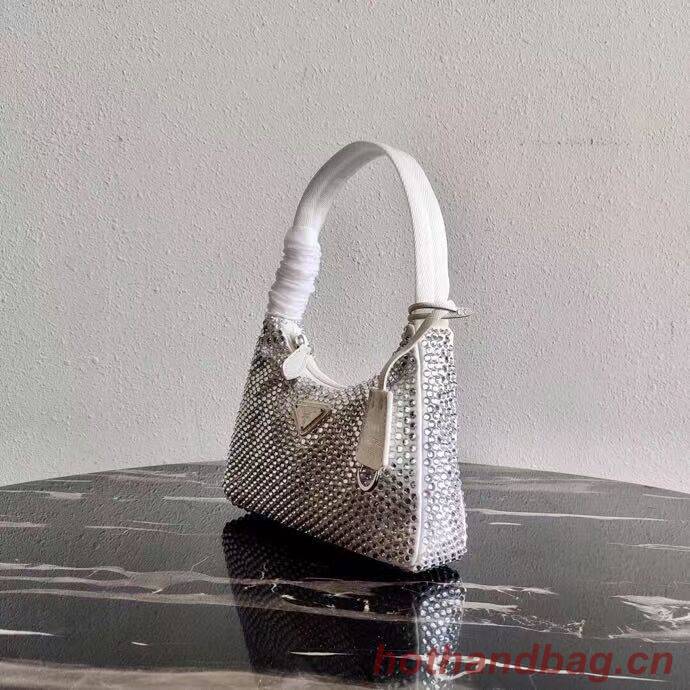 Prada Satin mini-bag with artificial crystals 1BE515Z white