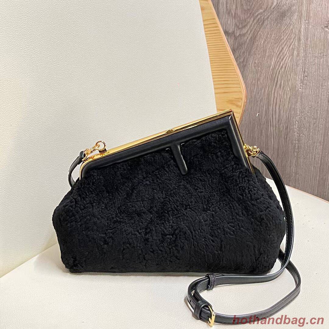 FENDI FIRST SMALL wool sheepskin bag 5FB2217 black