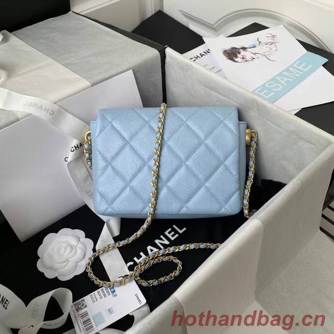 Chanel Flap Shoulder Bag Grained Calfskin AS2855 sky blue