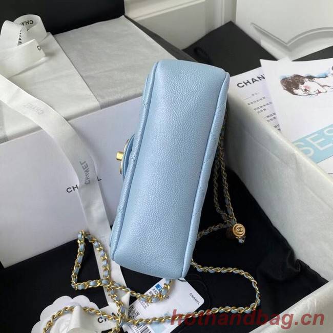 Chanel Flap Shoulder Bag Grained Calfskin AS2855 sky blue
