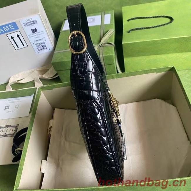 Gucci Jackie 1961 crocodile small shoulder bag 636709 black