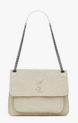 Yves Saint Laurent NIKI MEDIUM IN BOUCLÉ TWEED AND SMOOTH LEATHER 469013 white