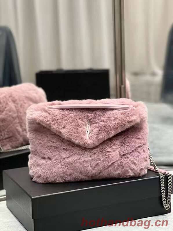 Yves Saint Laurent PUFFER BAG IN MERINO SHEARLING AND LAMBSKIN Y597476 LILAC